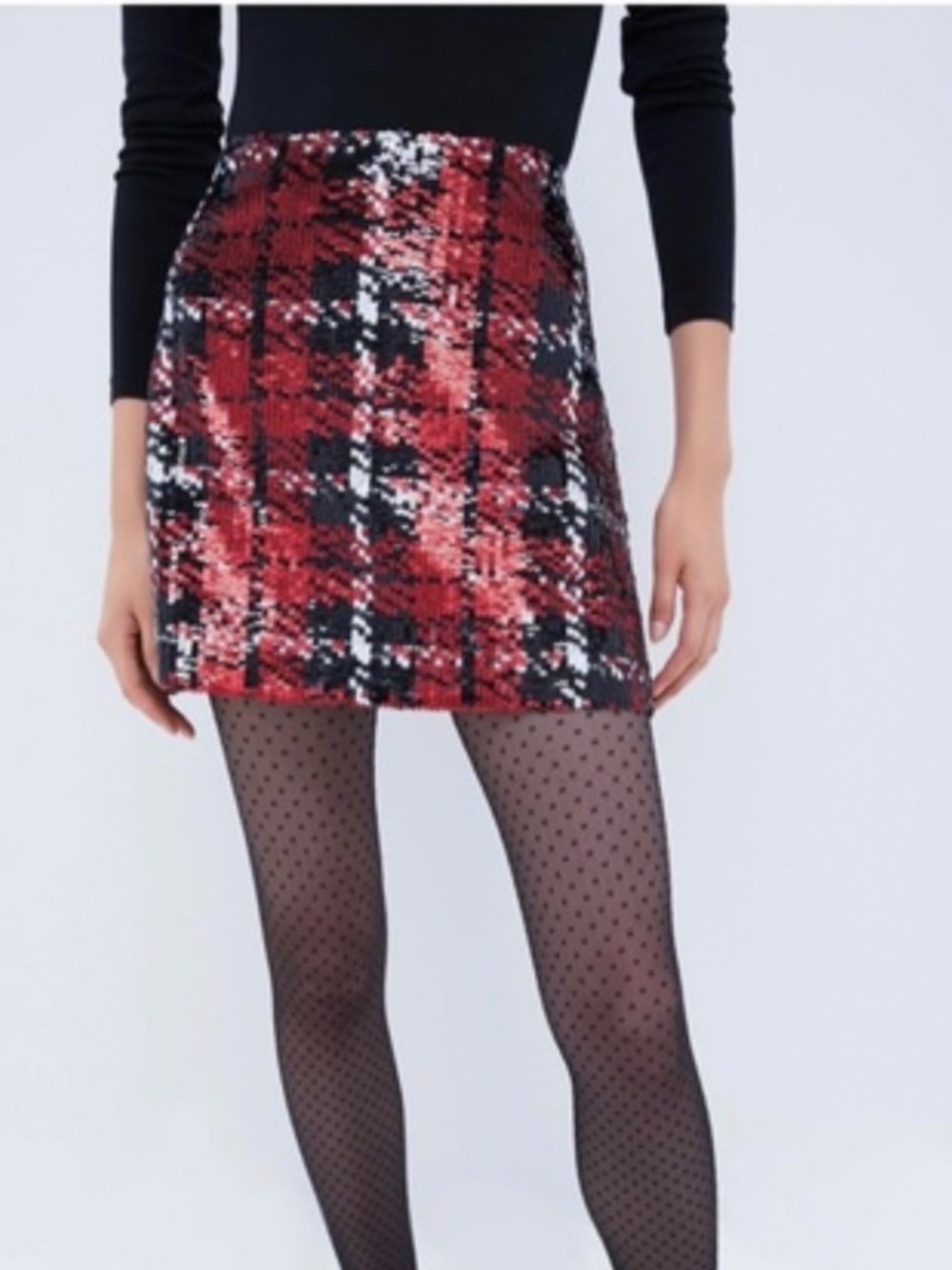 Tuckernuck Red Plaid SEQUIN holiday mini skirt size 8